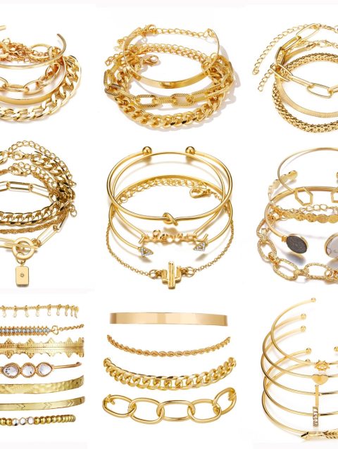 Bohemian Metal Chain Bracelet Set For Women Geometric Gold Color Thick Link Chain Open Bangle Female Fashion Jewelry