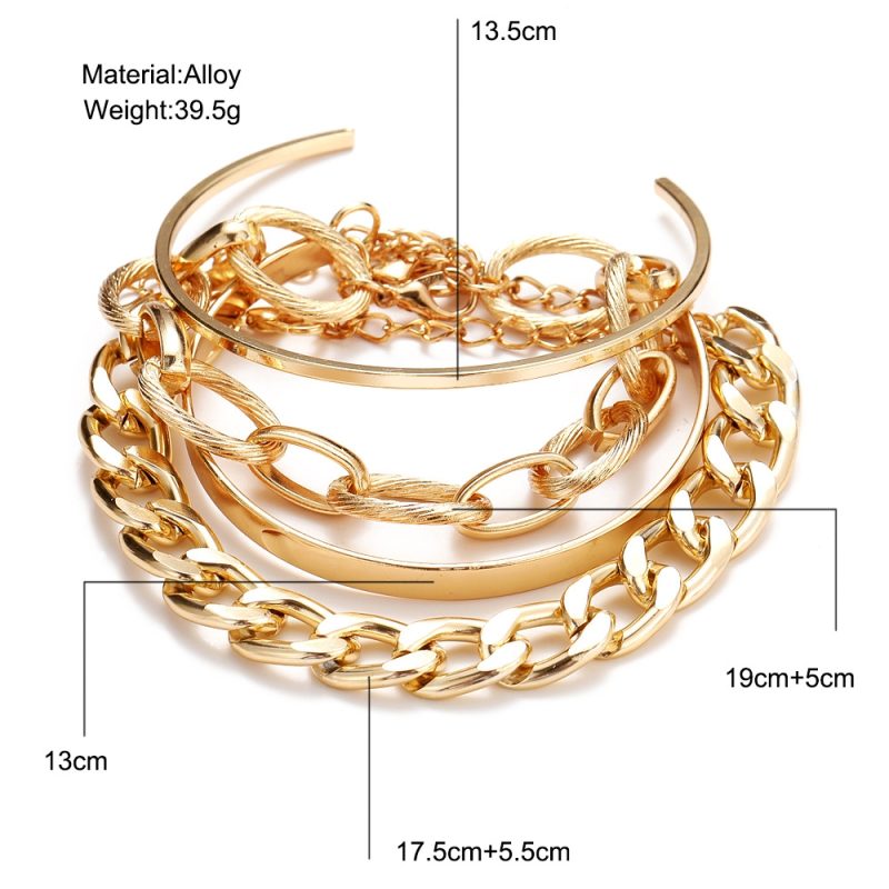 Bohemian Metal Chain Bracelet Set For Women Geometric Gold Color Thick Link Chain Open Bangle Female Fashion Jewelry - Image 2