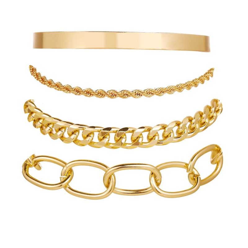 Bohemian Metal Chain Bracelet Set For Women Geometric Gold Color Thick Link Chain Open Bangle Female Fashion Jewelry - Image 3