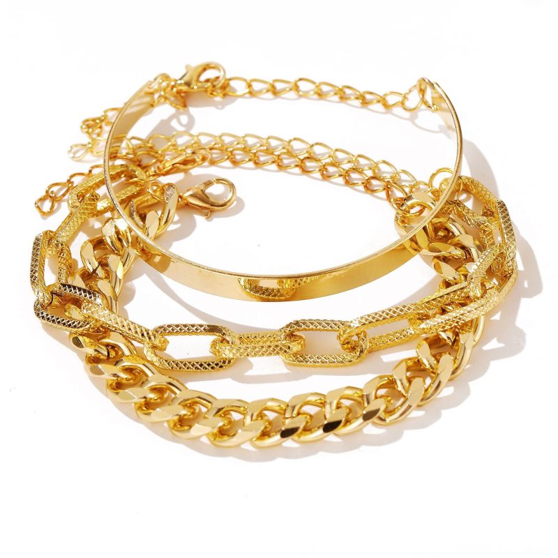 Bohemian Metal Chain Bracelet Set For Women Geometric Gold Color Thick Link Chain Open Bangle Female Fashion Jewelry - Image 5