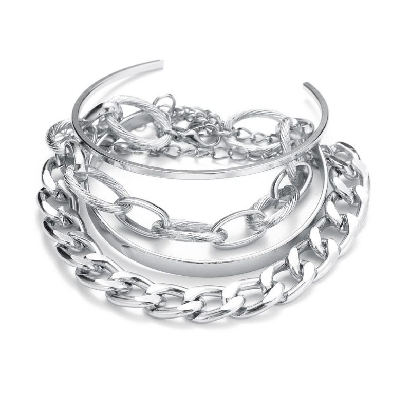 Bohemian Metal Chain Bracelet Set For Women Geometric Gold Color Thick Link Chain Open Bangle Female Fashion Jewelry - Image 7