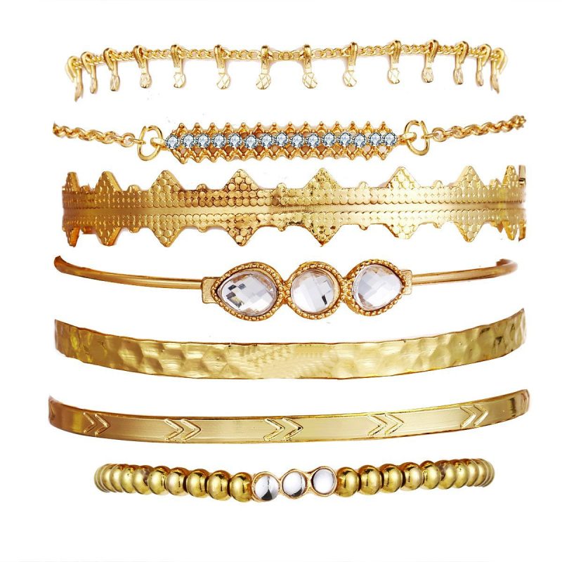 Bohemian Metal Chain Bracelet Set For Women Geometric Gold Color Thick Link Chain Open Bangle Female Fashion Jewelry - Image 8