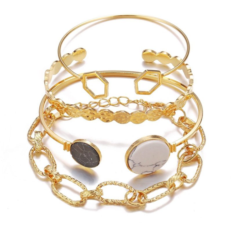Bohemian Metal Chain Bracelet Set For Women Geometric Gold Color Thick Link Chain Open Bangle Female Fashion Jewelry - Image 9