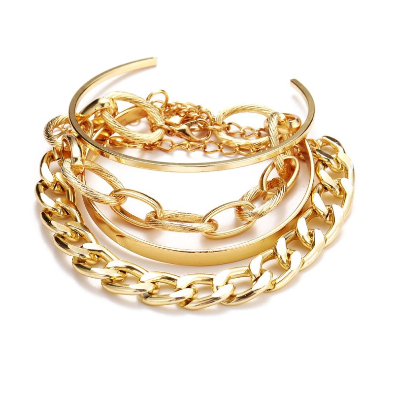 Bohemian Metal Chain Bracelet Set For Women Geometric Gold Color Thick Link Chain Open Bangle Female Fashion Jewelry - Image 12