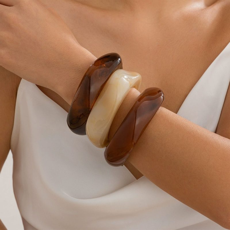 KMVEXO Vintage Punk Brown Coffee Thick Resin Acrylic Bangles Geometric Irregular Wide Cuff Bangle Bracelet For Women Men Jewelry - Image 2