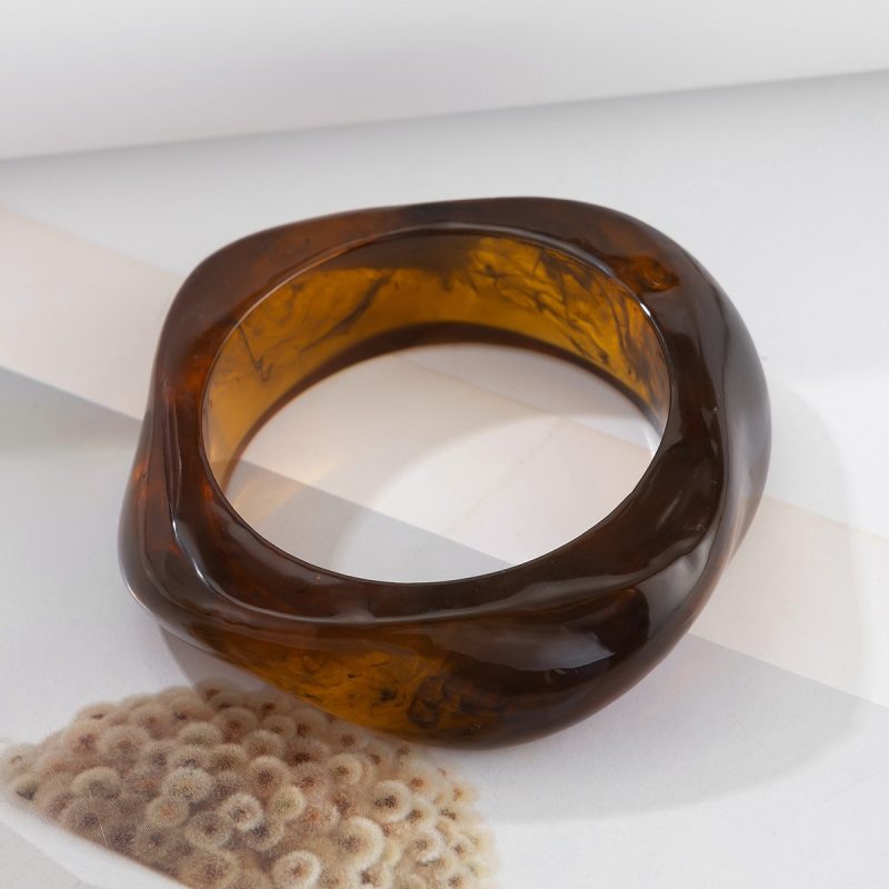KMVEXO Vintage Punk Brown Coffee Thick Resin Acrylic Bangles Geometric Irregular Wide Cuff Bangle Bracelet For Women Men Jewelry - Image 5