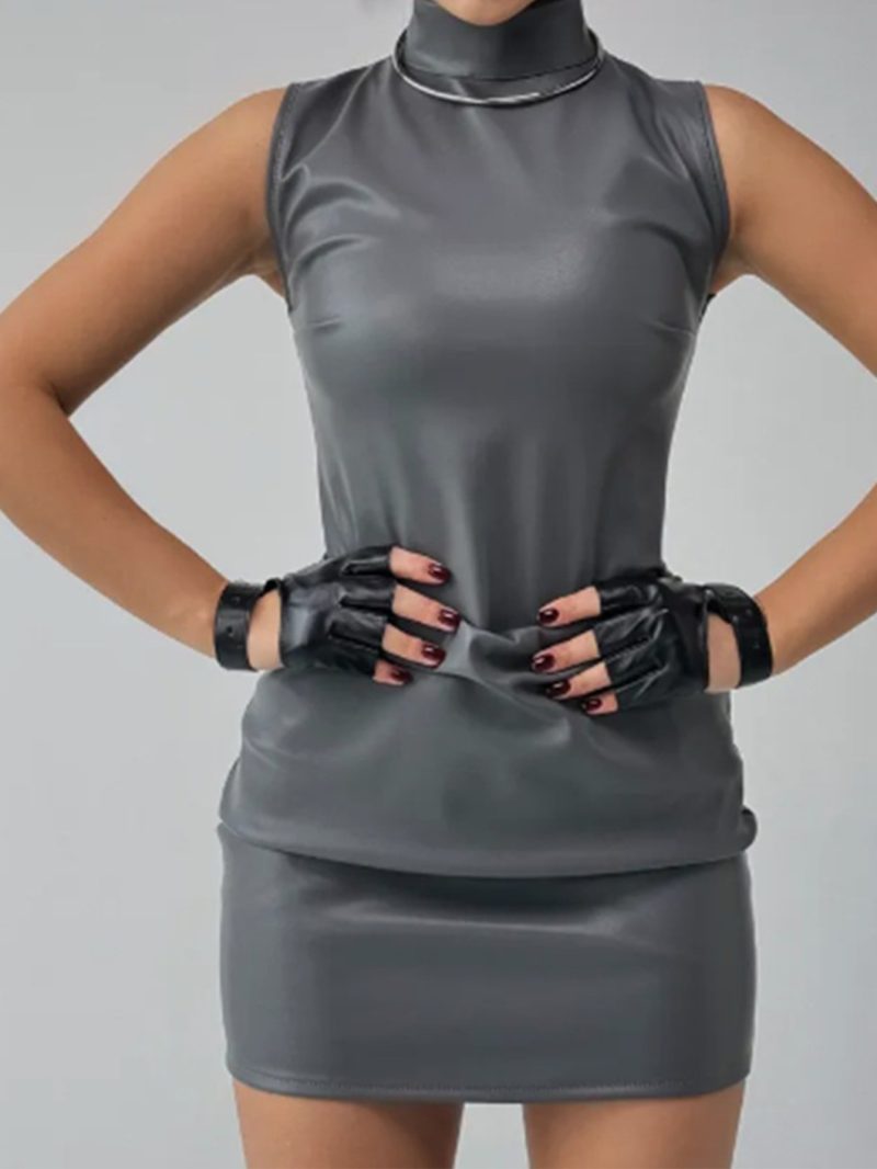 Sexy brown PU leather mini summer dress women clothing elegant bodycon club birthday party dress short evening dresses vestidos - Image 9