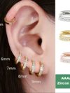 2/6PCS 316L Stainless Steel Minimalist Hoop Earrings Crystal Zirconia Small Cartilage Helix Tragus Piercing Jewelry for Women