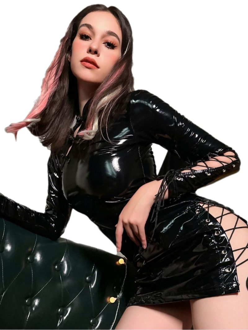 Sexy Lacquer Leather Passionate Tight Attractive Chinese Style Uniform Set Single Breasted Dress Women Mandarin Collar MQ6V - Image 5