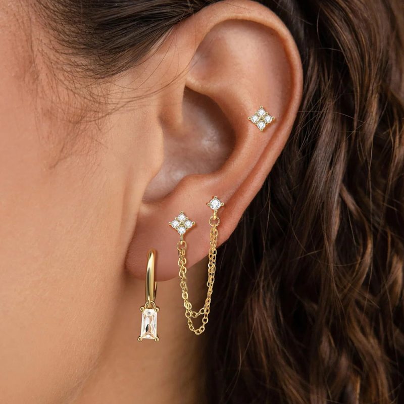 3PCS Exquisite Stainless Steel 12 Constellation Birthstone Earrings Set for Woman Cartilage Piercing Earrings Fashion Jewelry - Image 3