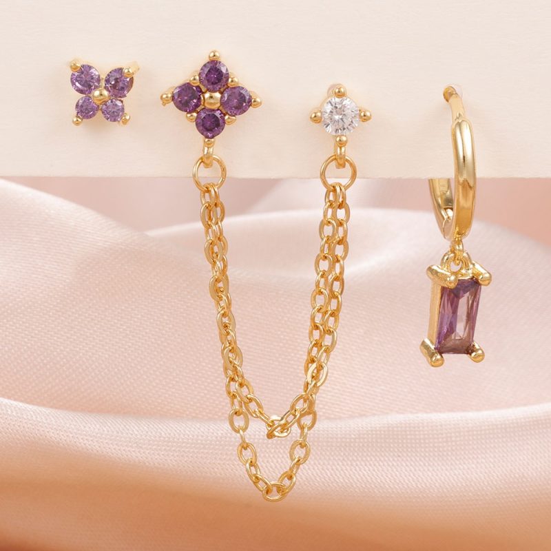 3PCS Exquisite Stainless Steel 12 Constellation Birthstone Earrings Set for Woman Cartilage Piercing Earrings Fashion Jewelry - Image 7