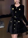 VigoAnne 2025 Woman Black Sexy Velvet Dress Spring Autumn Long Sleeve Korean Dresses Lady Evening Party Tight Short Dress