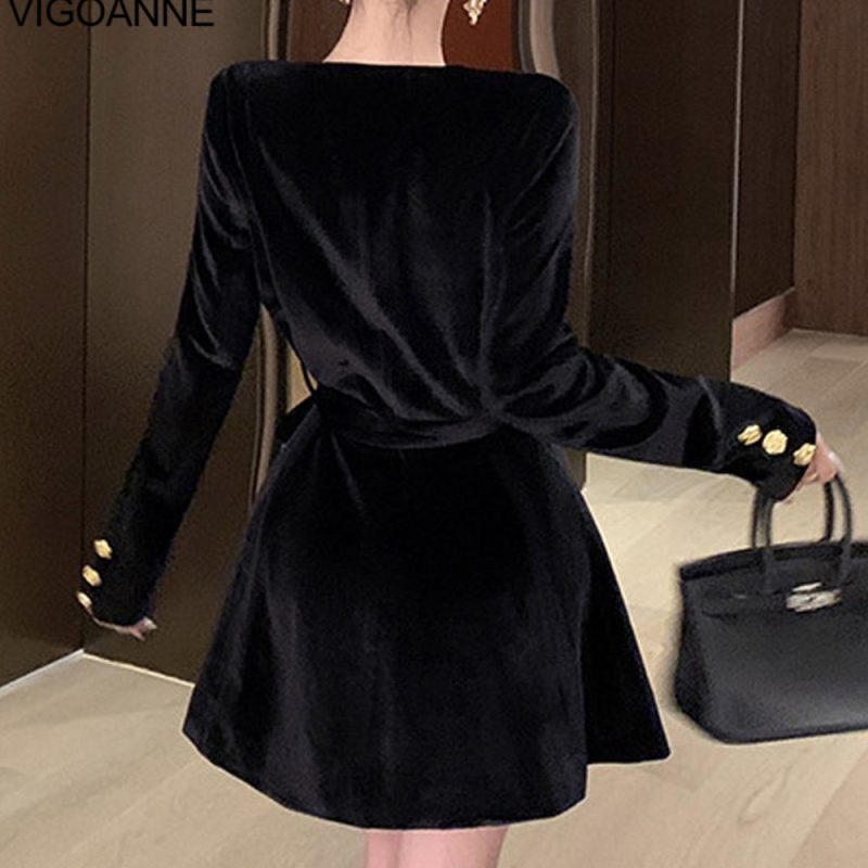 VigoAnne 2025 Woman Black Sexy Velvet Dress Spring Autumn Long Sleeve Korean Dresses Lady Evening Party Tight Short Dress - Image 6