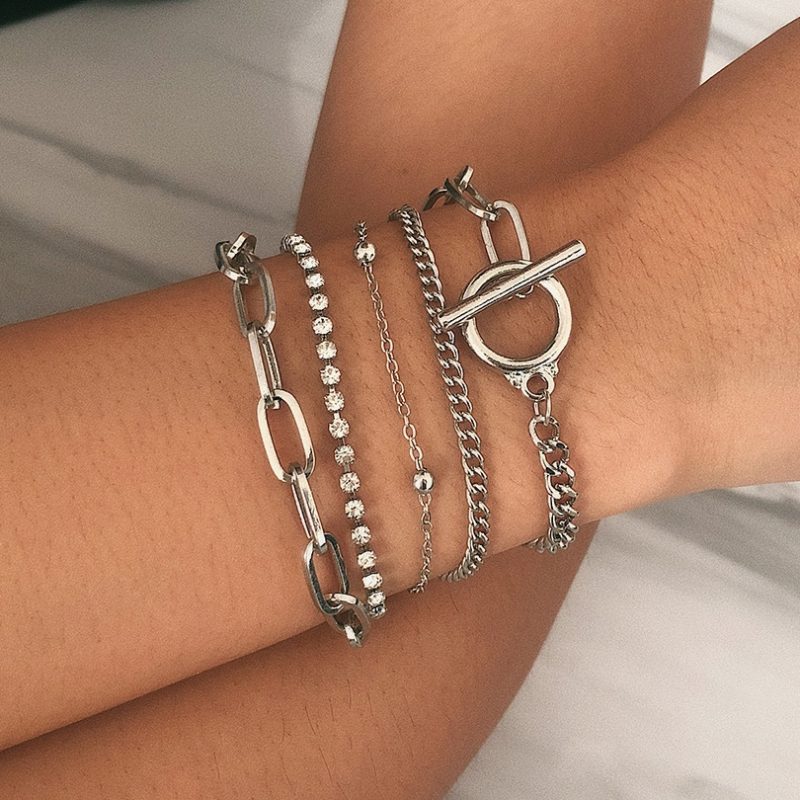 4pcs Punk Curb Cuban Chain Bracelets Set for Women Simple Thick Gold Color Charm Bracelets Fashion Jewelry Accessories New - Image 7
