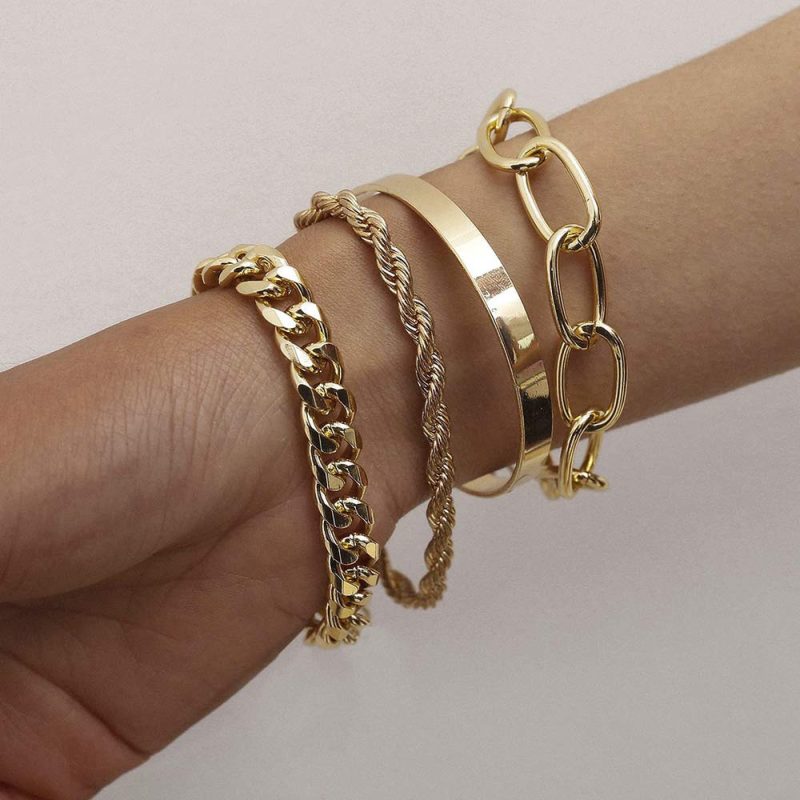4pcs Punk Curb Cuban Chain Bracelets Set for Women Simple Thick Gold Color Charm Bracelets Fashion Jewelry Accessories New - Image 9
