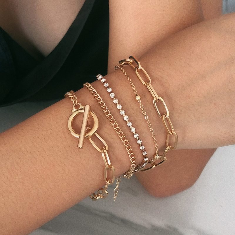 4pcs Punk Curb Cuban Chain Bracelets Set for Women Simple Thick Gold Color Charm Bracelets Fashion Jewelry Accessories New - Image 15