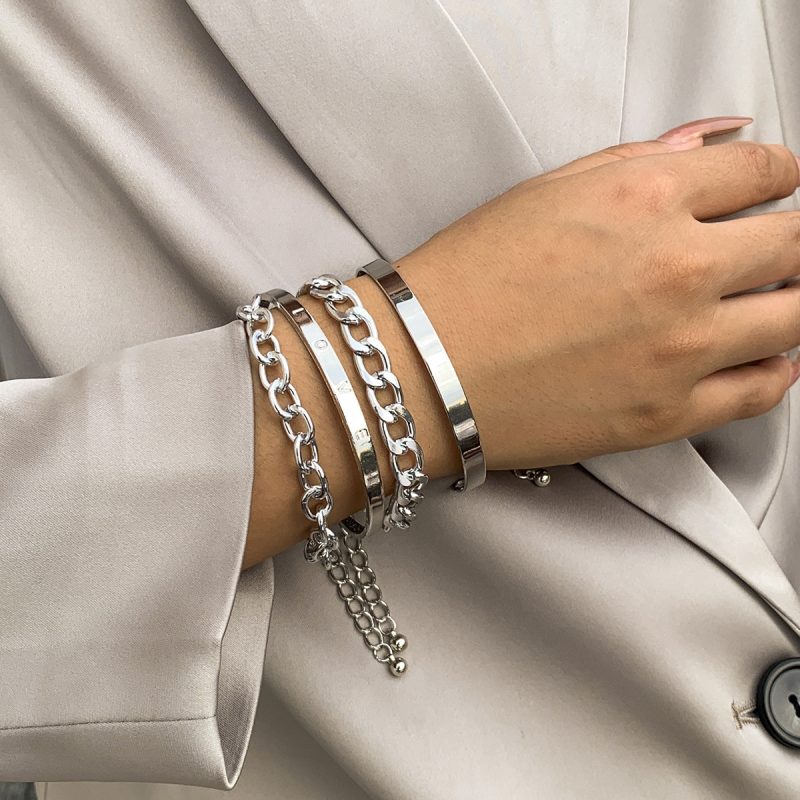 4pcs Punk Curb Cuban Chain Bracelets Set for Women Simple Thick Gold Color Charm Bracelets Fashion Jewelry Accessories New - Image 19