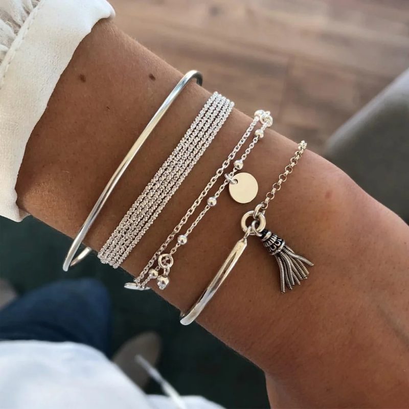 4pcs Punk Curb Cuban Chain Bracelets Set for Women Simple Thick Gold Color Charm Bracelets Fashion Jewelry Accessories New - Image 21