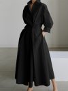 Elegant Women Spring Sundress Lapel Neck Long Sleeve Black Dress 2025 Solid Long Shirt Dress OL Vestidos Robe Femme Streetwear