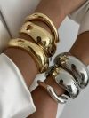 Wide Cuff Bangles Punk Gold Silver Color Geometric Metal Large Bangles for Women Bracelets Men Exaggerated Luxury Jewelry