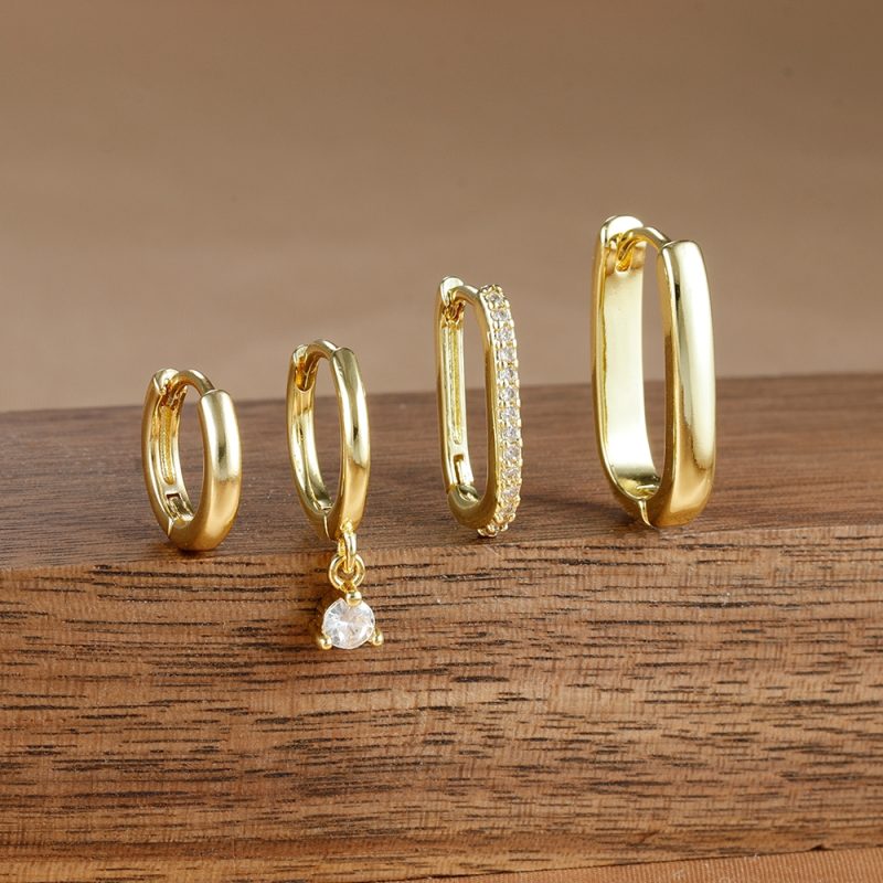 4PCS Luxury Gold Plated U-shape Hoop Earrings Set for Women Geometric Pendant Huggie Punk Unisex Rock Earring Piercing Jewelry - Image 2