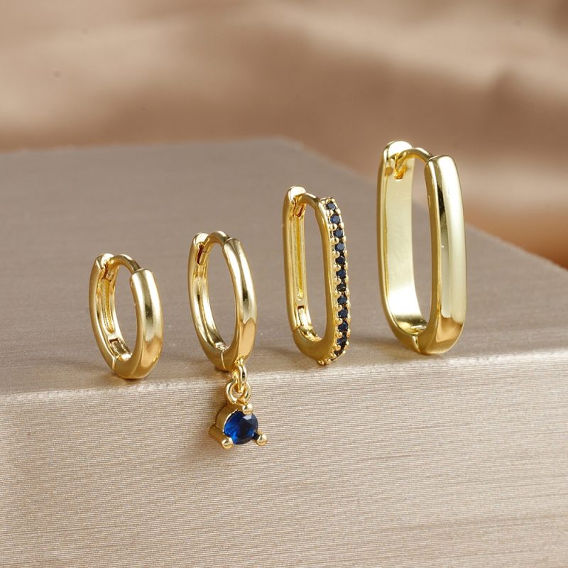 4PCS Luxury Gold Plated U-shape Hoop Earrings Set for Women Geometric Pendant Huggie Punk Unisex Rock Earring Piercing Jewelry - Image 3