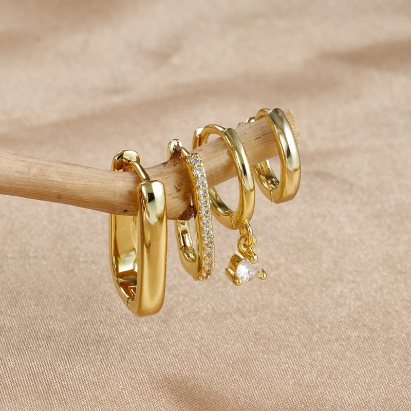 4PCS Luxury Gold Plated U-shape Hoop Earrings Set for Women Geometric Pendant Huggie Punk Unisex Rock Earring Piercing Jewelry - Image 5