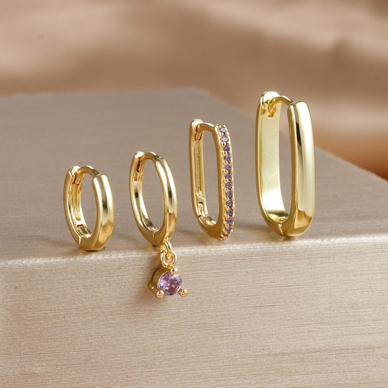 4PCS Luxury Gold Plated U-shape Hoop Earrings Set for Women Geometric Pendant Huggie Punk Unisex Rock Earring Piercing Jewelry - Image 7