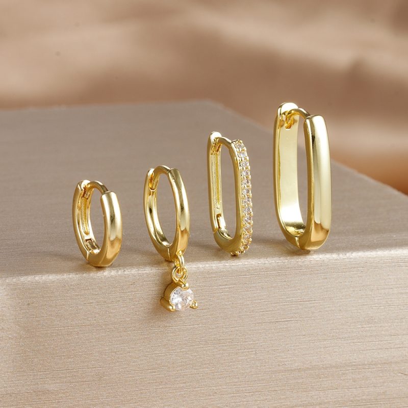 4PCS Luxury Gold Plated U-shape Hoop Earrings Set for Women Geometric Pendant Huggie Punk Unisex Rock Earring Piercing Jewelry - Image 8