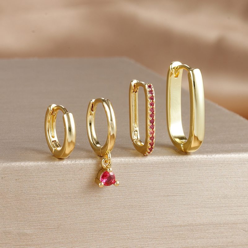 4PCS Luxury Gold Plated U-shape Hoop Earrings Set for Women Geometric Pendant Huggie Punk Unisex Rock Earring Piercing Jewelry - Image 9