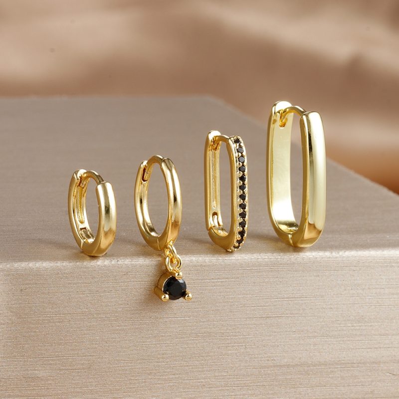 4PCS Luxury Gold Plated U-shape Hoop Earrings Set for Women Geometric Pendant Huggie Punk Unisex Rock Earring Piercing Jewelry - Image 10