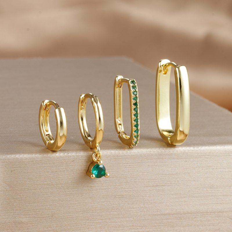 4PCS Luxury Gold Plated U-shape Hoop Earrings Set for Women Geometric Pendant Huggie Punk Unisex Rock Earring Piercing Jewelry - Image 11