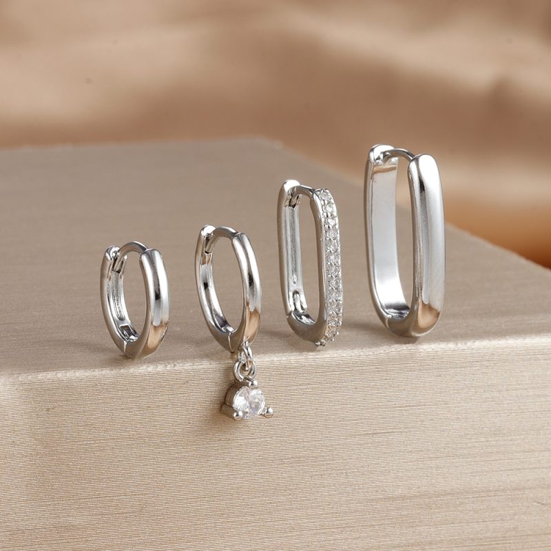 4PCS Luxury Gold Plated U-shape Hoop Earrings Set for Women Geometric Pendant Huggie Punk Unisex Rock Earring Piercing Jewelry - Image 12