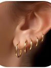 5 Pairs 14K Gold Plated Huggie Hoop Earrings for Women Lightweight Minimalist Small Hoops Multiple Piercing Stack Set Earrings