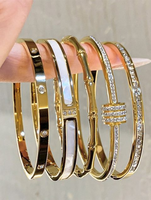 Titanium Steel Gold Silver Color Bangles for Women Girls Trend Waterproof Jewelry Luxury Sparkling Zircon Bracelet Bangle