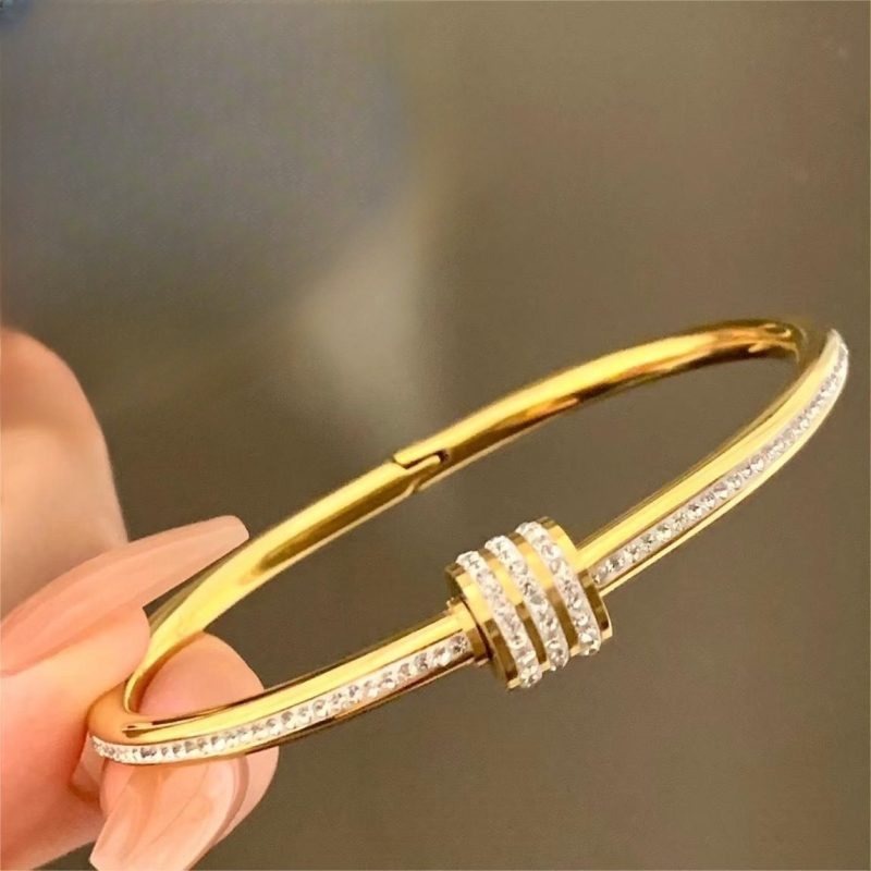 Titanium Steel Gold Silver Color Bangles for Women Girls Trend Waterproof Jewelry Luxury Sparkling Zircon Bracelet Bangle - Image 8