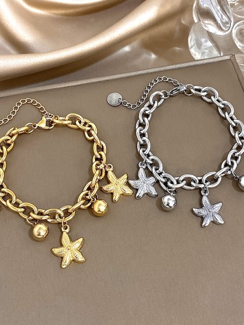 Fashion Stainless Steel Bracelets for Women Chic Starfish Ball Tassel Gold Silver Color Thick Chain Charms Bracelet Jewelry Gift