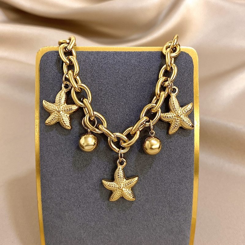 Fashion Stainless Steel Bracelets for Women Chic Starfish Ball Tassel Gold Silver Color Thick Chain Charms Bracelet Jewelry Gift - Image 2