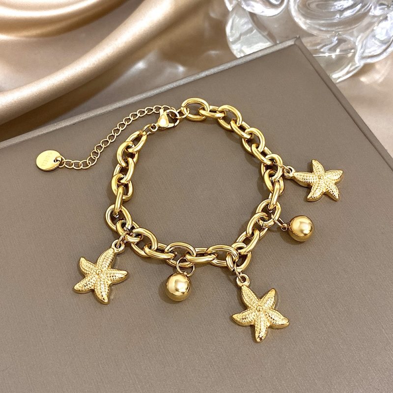 Fashion Stainless Steel Bracelets for Women Chic Starfish Ball Tassel Gold Silver Color Thick Chain Charms Bracelet Jewelry Gift - Image 3