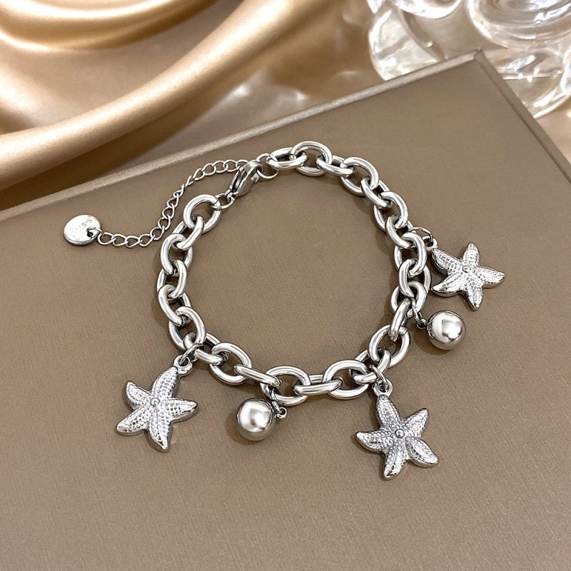 Fashion Stainless Steel Bracelets for Women Chic Starfish Ball Tassel Gold Silver Color Thick Chain Charms Bracelet Jewelry Gift - Image 4