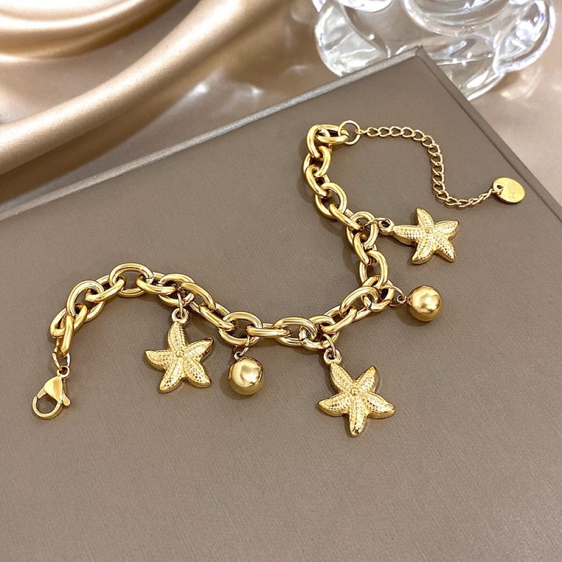 Fashion Stainless Steel Bracelets for Women Chic Starfish Ball Tassel Gold Silver Color Thick Chain Charms Bracelet Jewelry Gift - Image 5