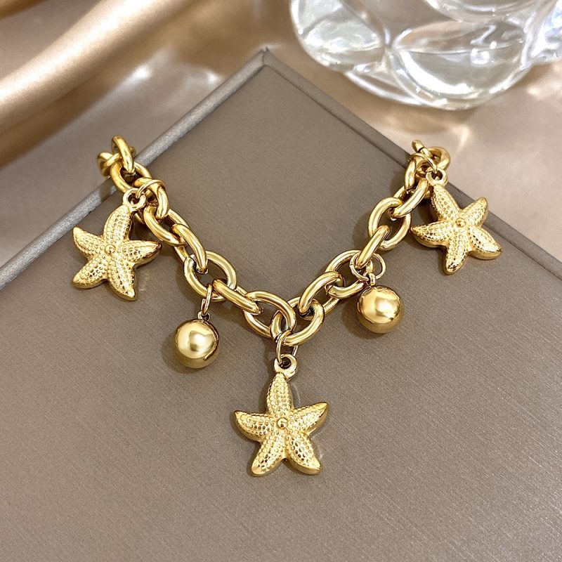 Fashion Stainless Steel Bracelets for Women Chic Starfish Ball Tassel Gold Silver Color Thick Chain Charms Bracelet Jewelry Gift - Image 6