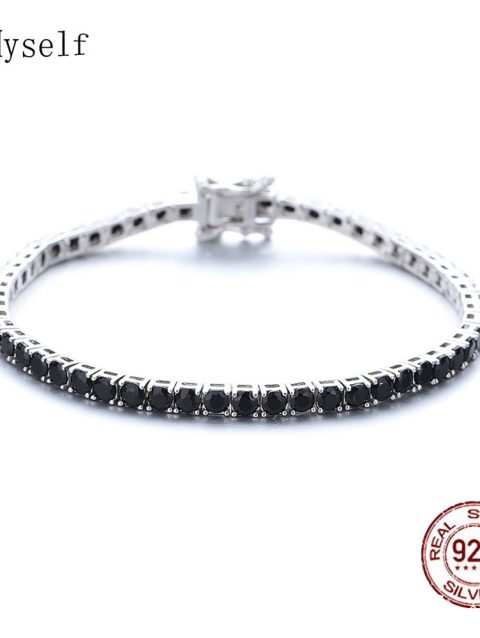 YLMyself 925 Silver Tennis Bracelet 3mm Black CZ Round Pave Unisex Jewelry Gift For Women Men