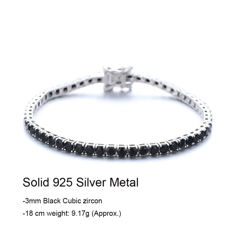 YLMyself 925 Silver Tennis Bracelet 3mm Black CZ Round Pave Unisex Jewelry Gift For Women Men - Image 6