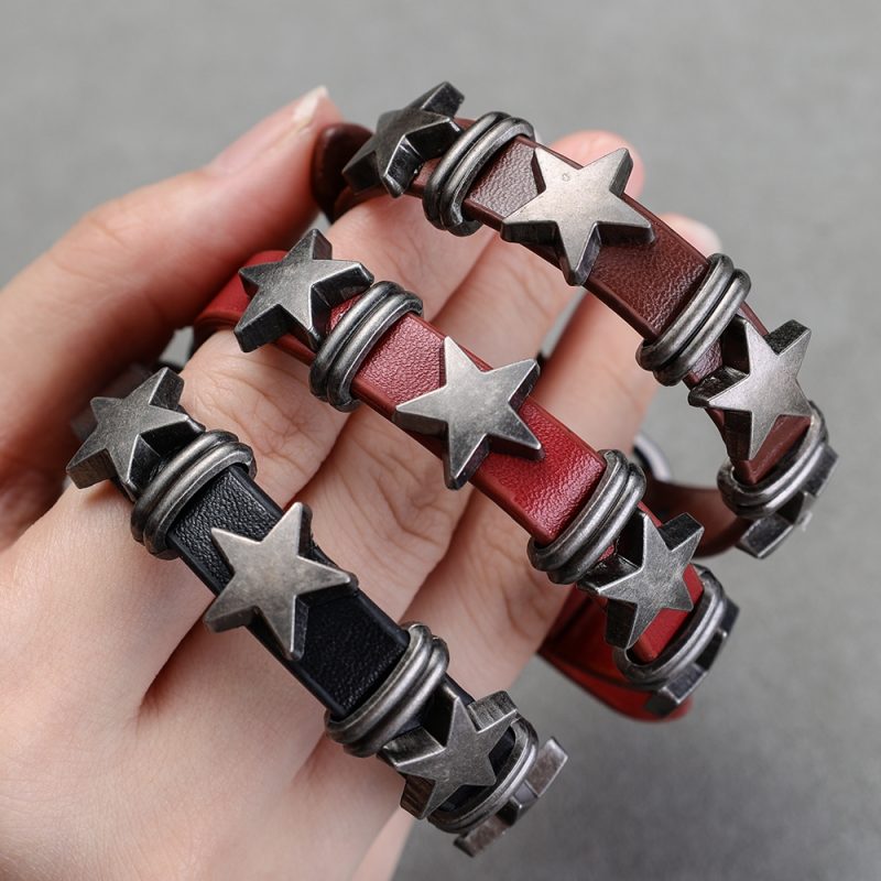 Gothic Star Punk Faux Leather Bracelet for Men Women Spiked Bangle Goth Jewelry Vintage Y2K Cosplay Emo Clothes Accessories - Image 5