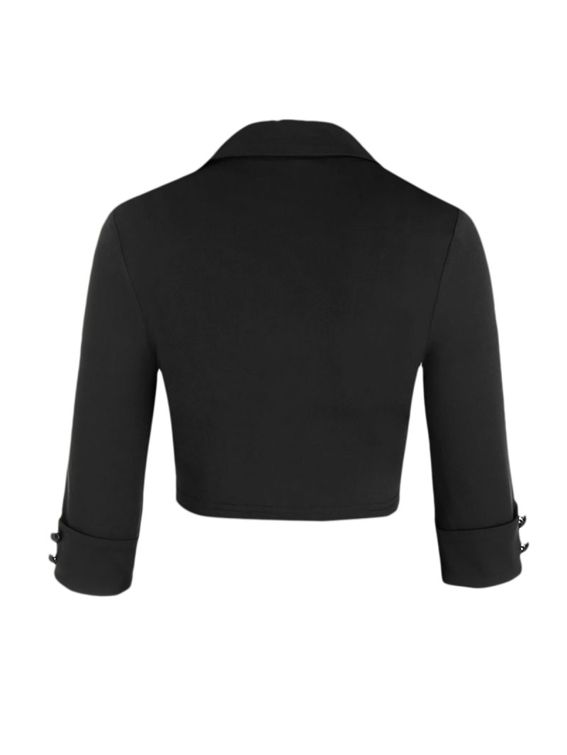 2025 Womens Gothic Dresses Sets Solid Color Open Front Crop Jacket and Lace Up Buckle Strap Crisscross Dress Outfit - Image 6