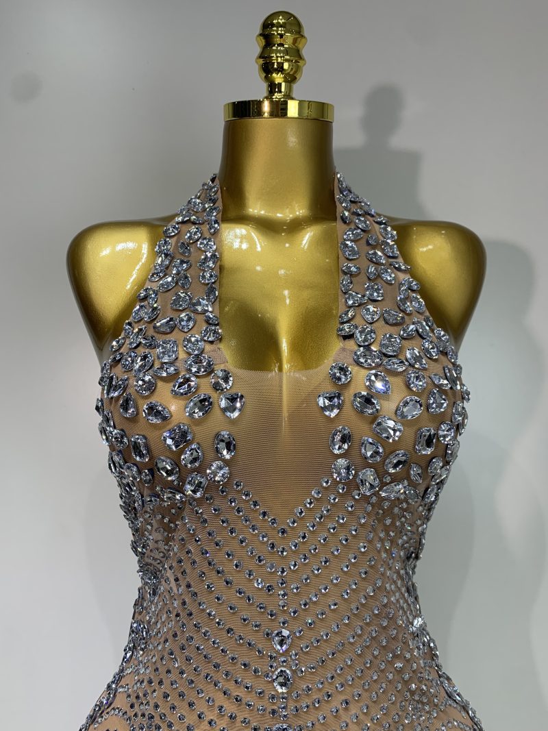 Women See Through Cocktail Birthday Gowns Sexy Luxury Shining rhinestone Mini Dress Nightclub singer Dancer Stage Outfit - Image 4