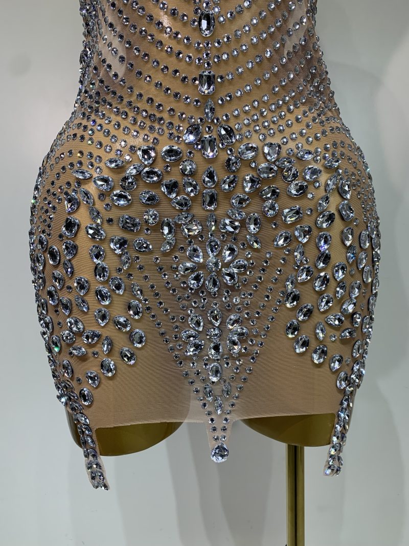Women See Through Cocktail Birthday Gowns Sexy Luxury Shining rhinestone Mini Dress Nightclub singer Dancer Stage Outfit - Image 5