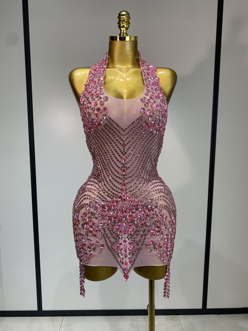 Women See Through Cocktail Birthday Gowns Sexy Luxury Shining rhinestone Mini Dress Nightclub singer Dancer Stage Outfit - Image 7