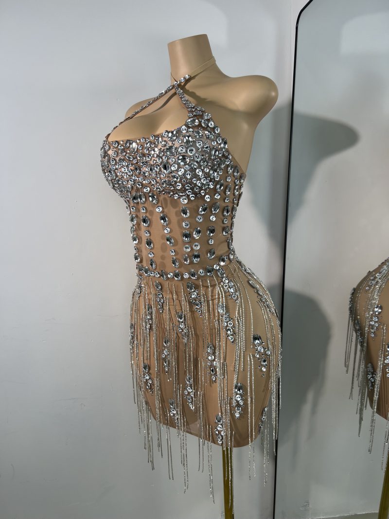 Luxury Crystals Diamonds Evening Party Dress Women Sexy Halter See Through Mesh Birthday Gowns Nightclub Singer Stage Wear - Image 2